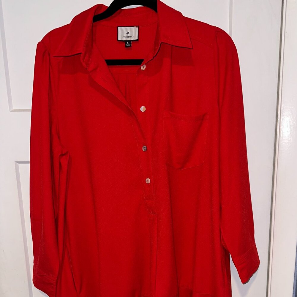 Tuckernuck  L Red Crepe Callahan Shirt Dress, Never Worn